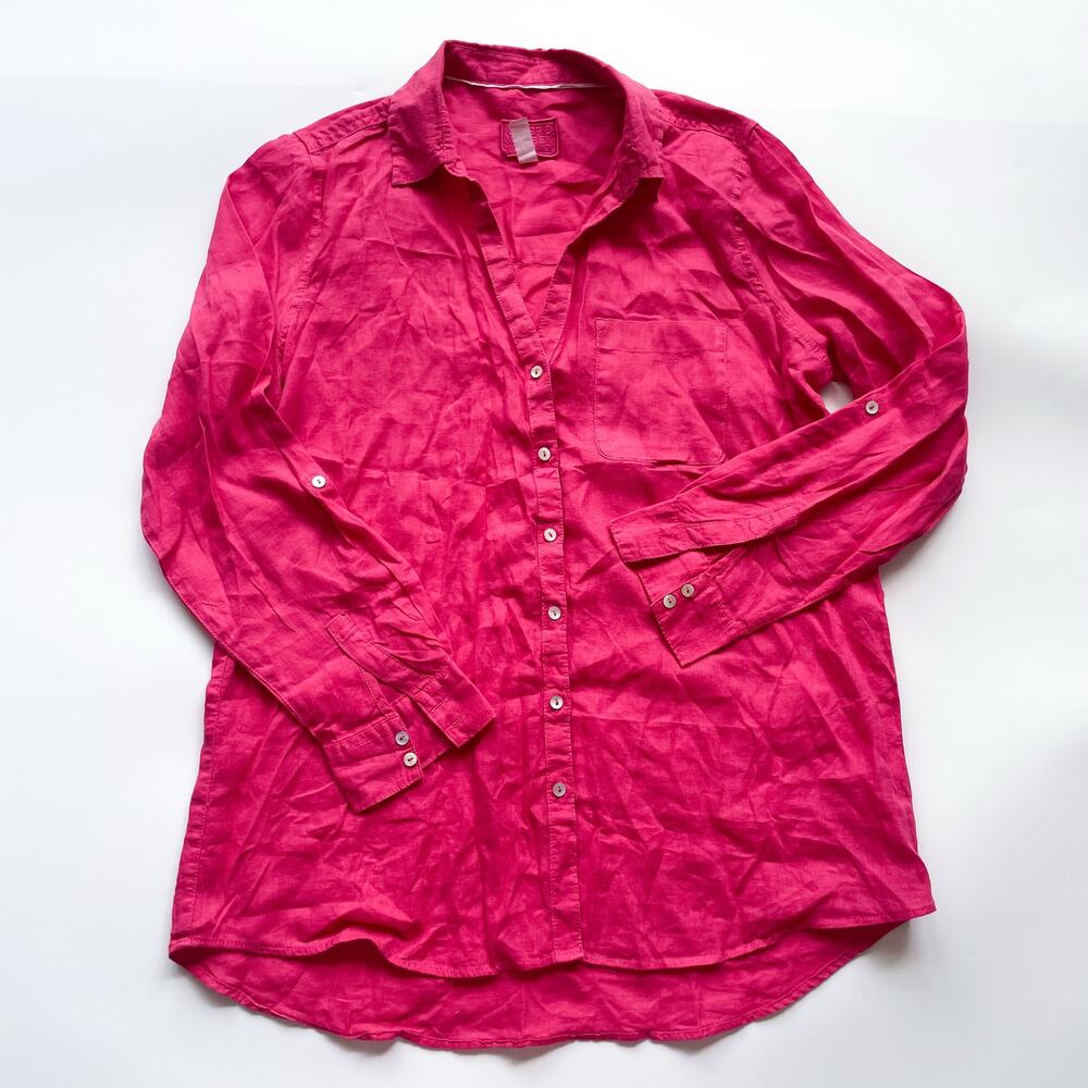 Women's Sigrid Olsen 100% Linen Pink Button Down Blouse Size Medium